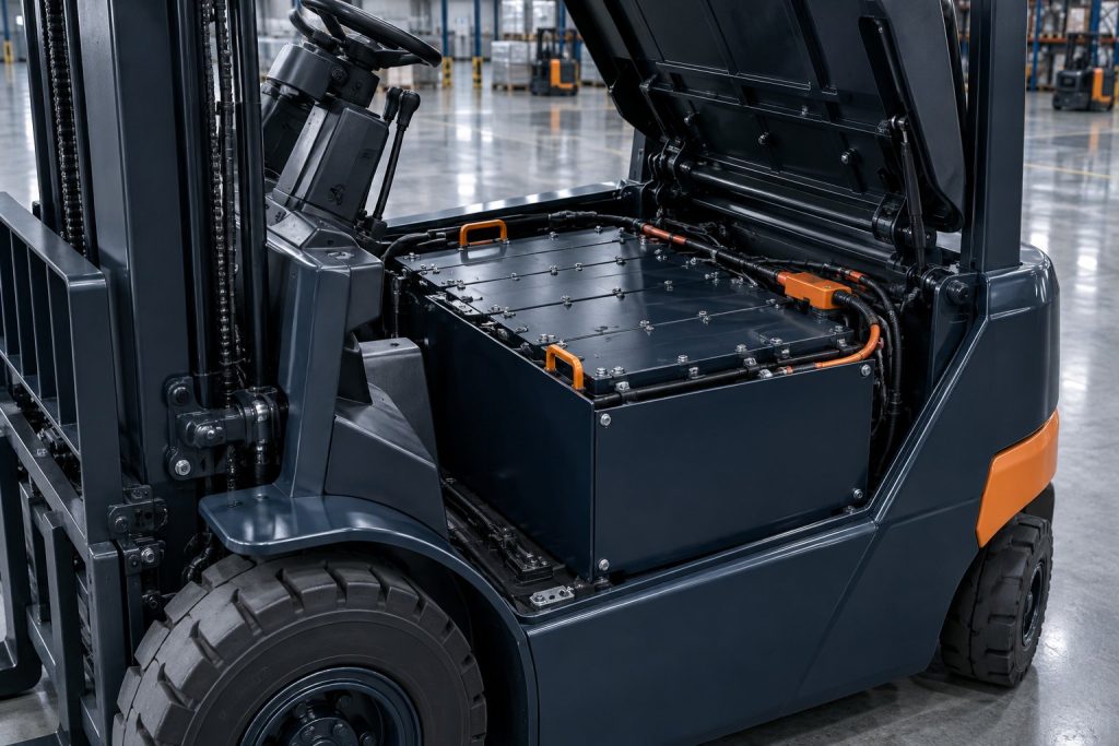 Forklift akü bölmesine yerleştirilmiş endüstriyel lityum-iyon akü paketi